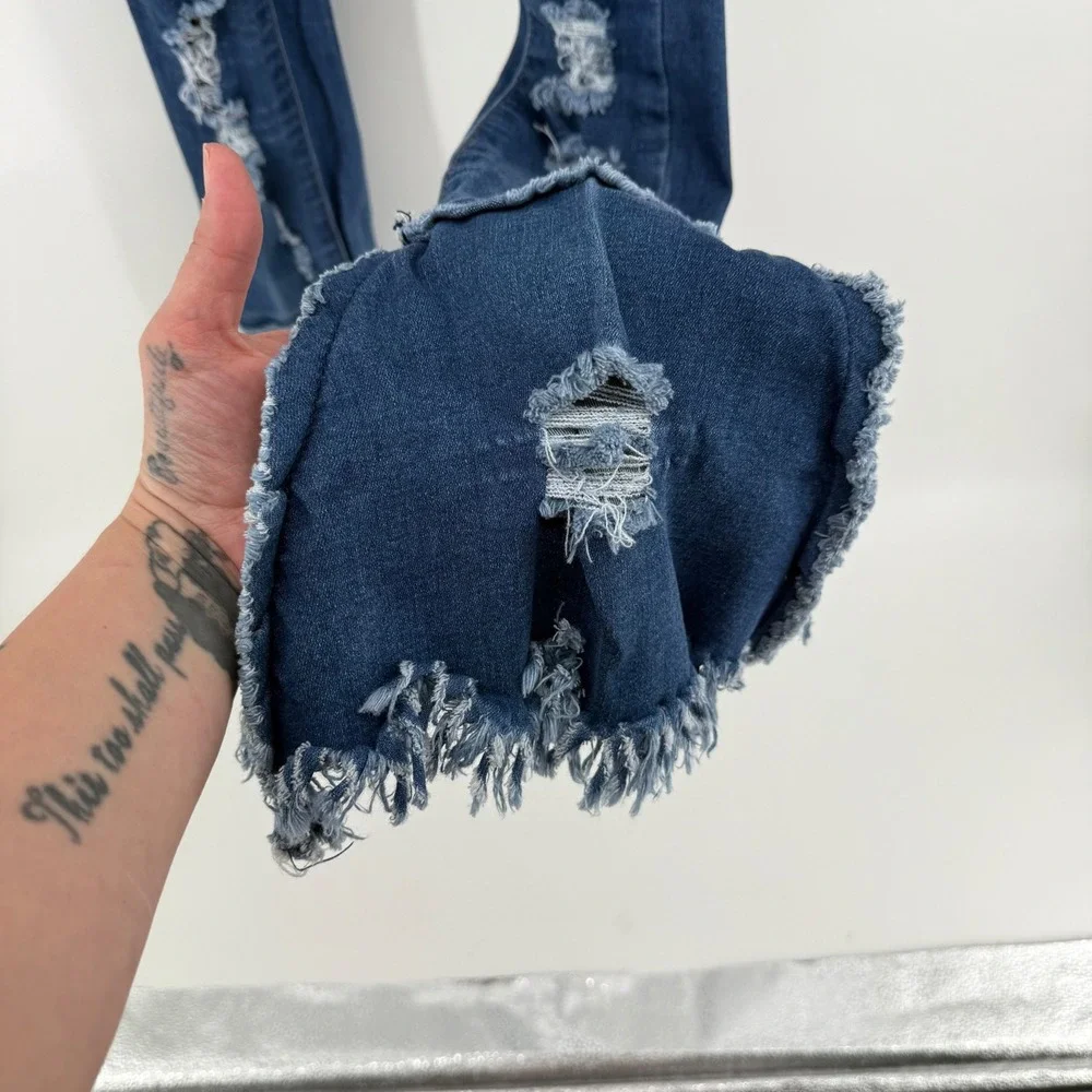 Y2K‎ Red Fox Jeans Womens 5 Distressed High Rise Flare Bell Bottom Fray Hem Blue